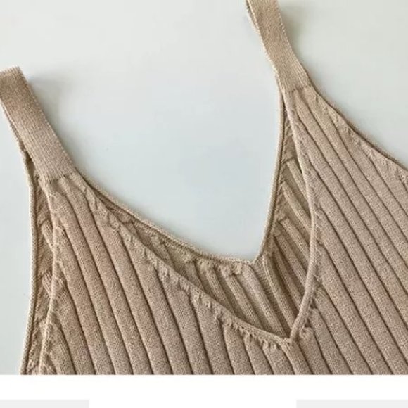 Daily Use Maxi - Knitted Ribbed Sleeveless Maxi Dress - Soft Apricot color - Picture 9 of 13